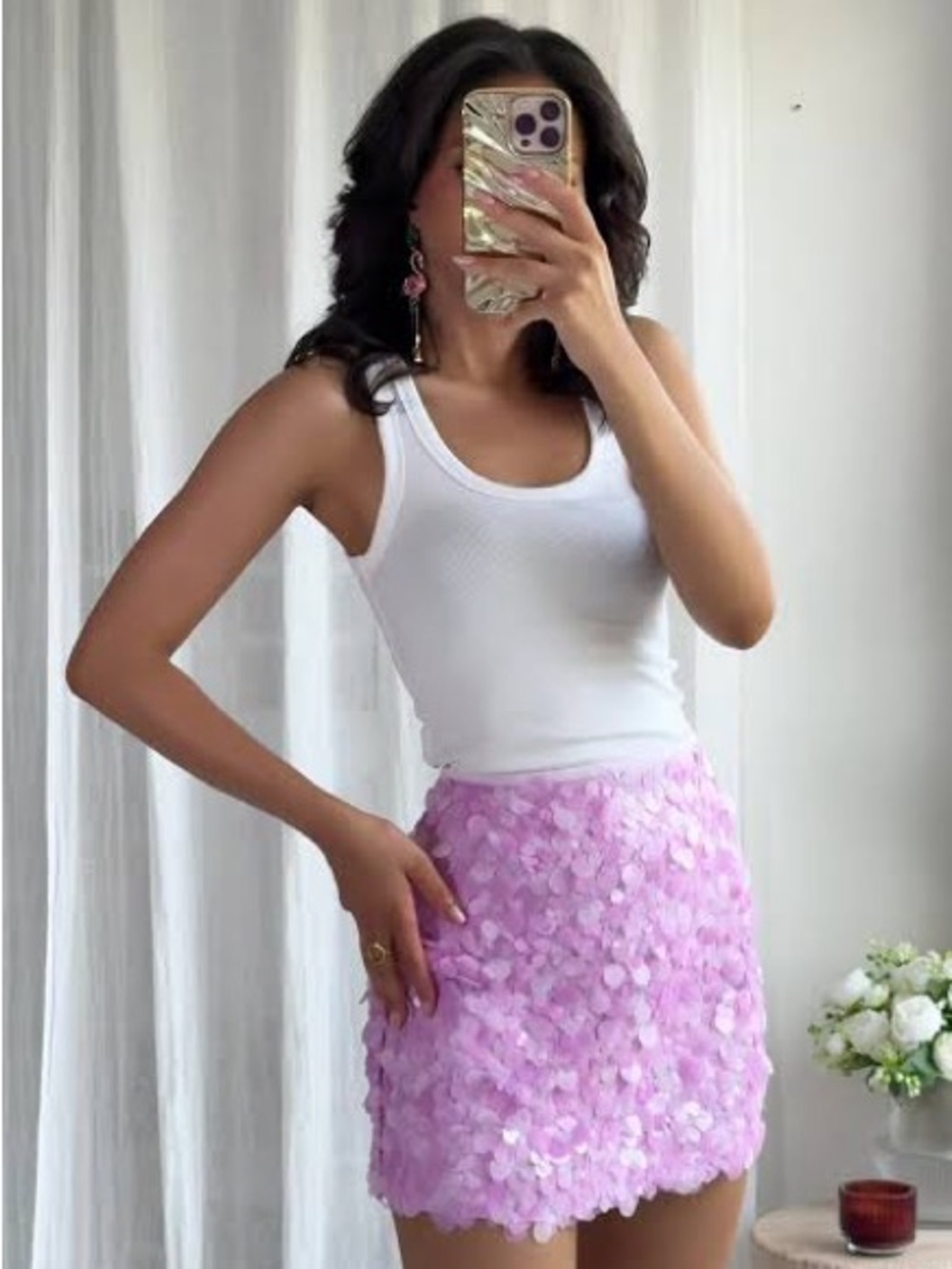 ZARA Pink Sequin Skirt